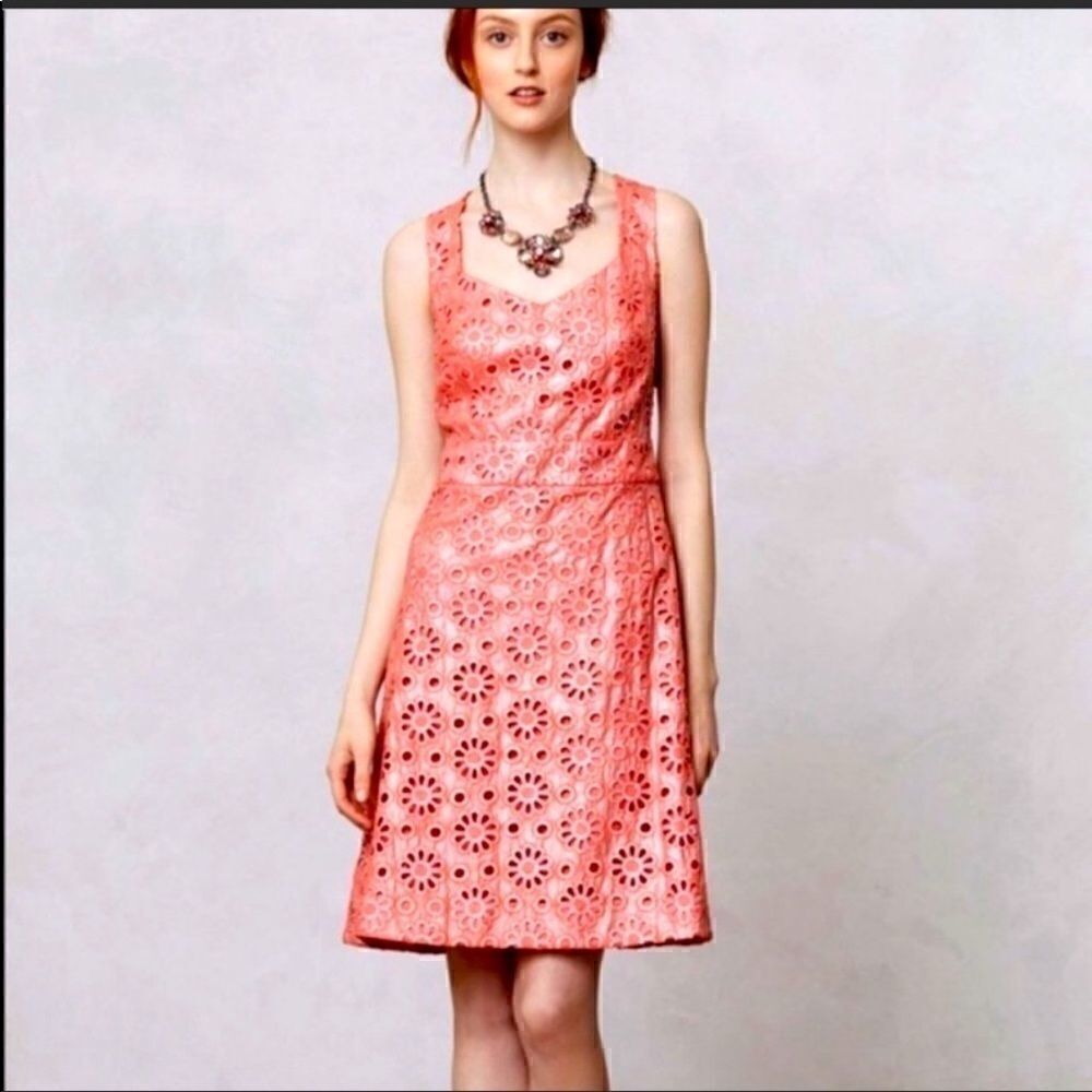 Maeve | Anthropologie Coral Shine Eyelet Coral Sleeveless Dress NWT | 0